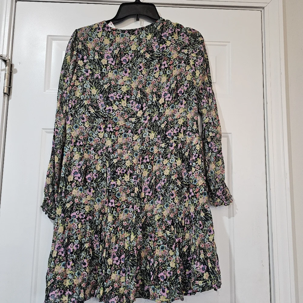 ZARA Black Flora Print long Sleeve Baby Doll Mini Dress Size Small Cottagecore - Picture 11 of 13